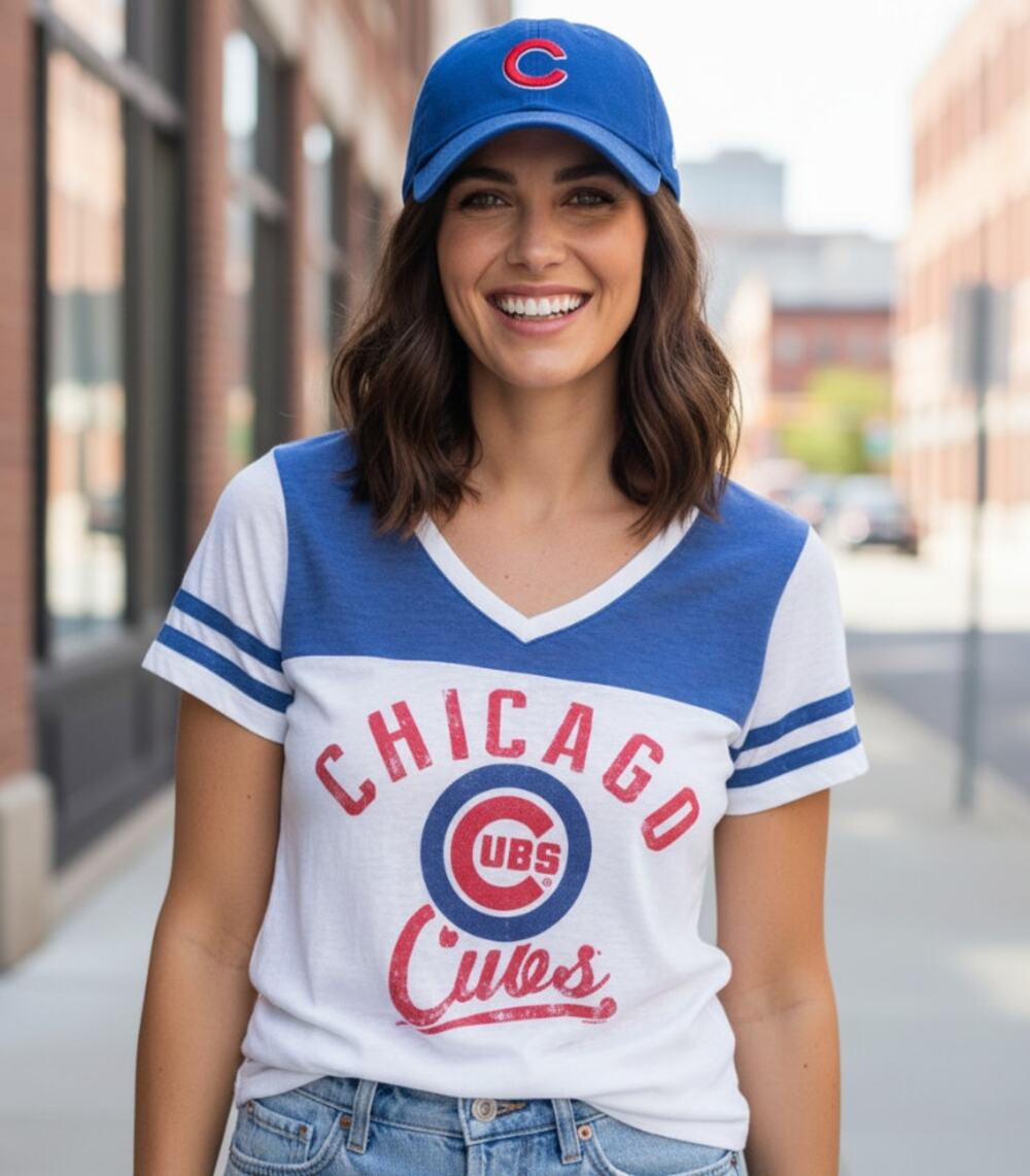 Touch by Alyssa Milano Chicago Cubs Women's V-Neck Burnout T-Shirt Size Small